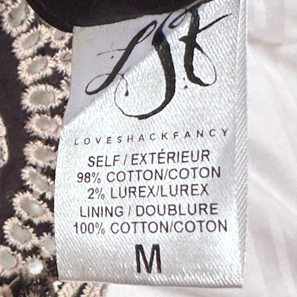 LoveShackFancy Miranda Off-Shoulder Black & Cream Eyelet Mini Dress size M - Picture 6 of 7